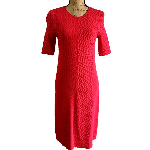 Boss Hugo Boss Dresses & Skirts - Boss Hugo Boss Red Ribbed Knit Dress SZ S Below Knee Stretch Bodycon Italy